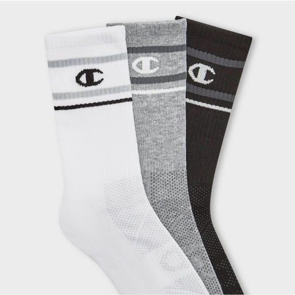 Champion Accessories - Champion Performance Athletic Crew Socks - White, Gray, and Black Size Large (3)